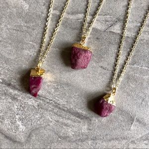 Raw ruby 14K gold dainty boho necklace